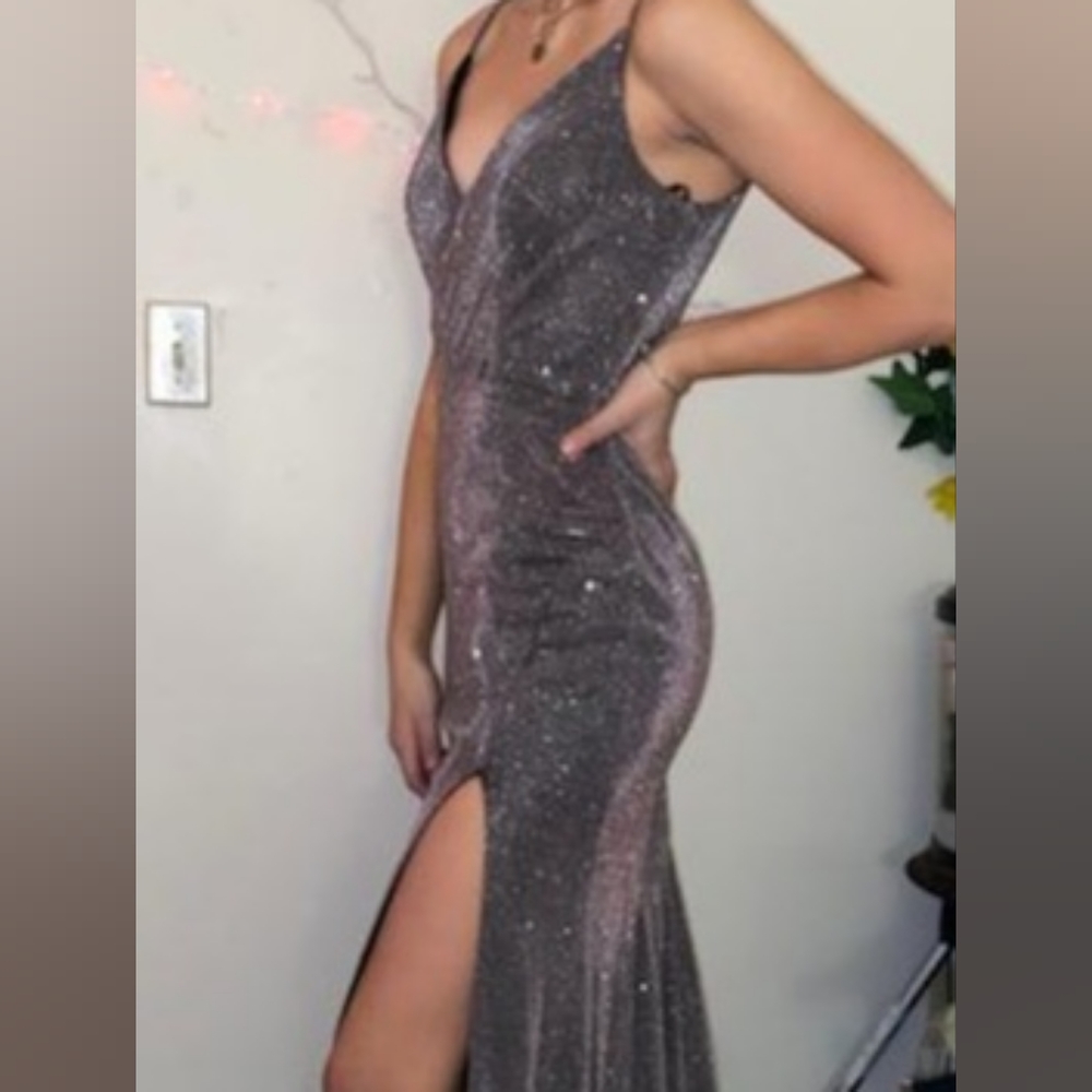 Sleek, Glittery Gown with.Front Slit - Size 5/6